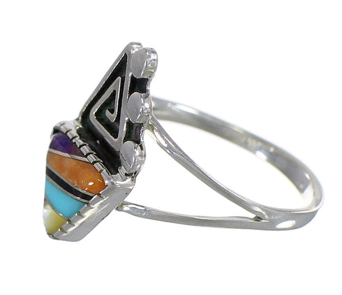 Multicolor Inlay Sterling Silver Water Wave Southwest Ring Size 5-1/2 WX75376